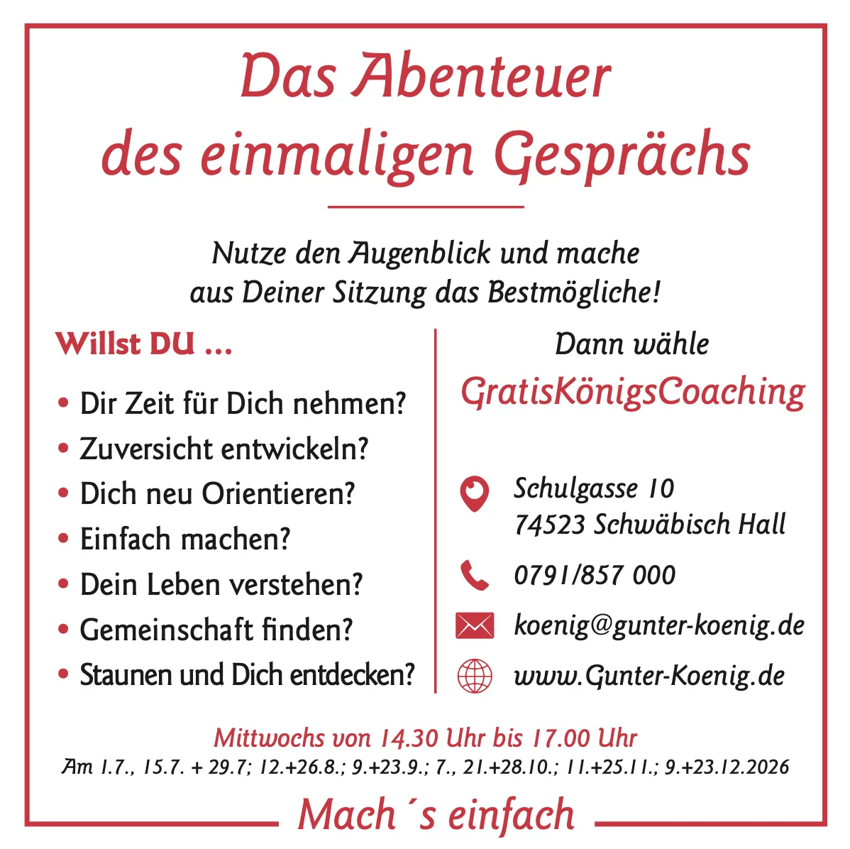 GratisKönigsCoaching – Das Abenteuer des einmaligen Gesprächs